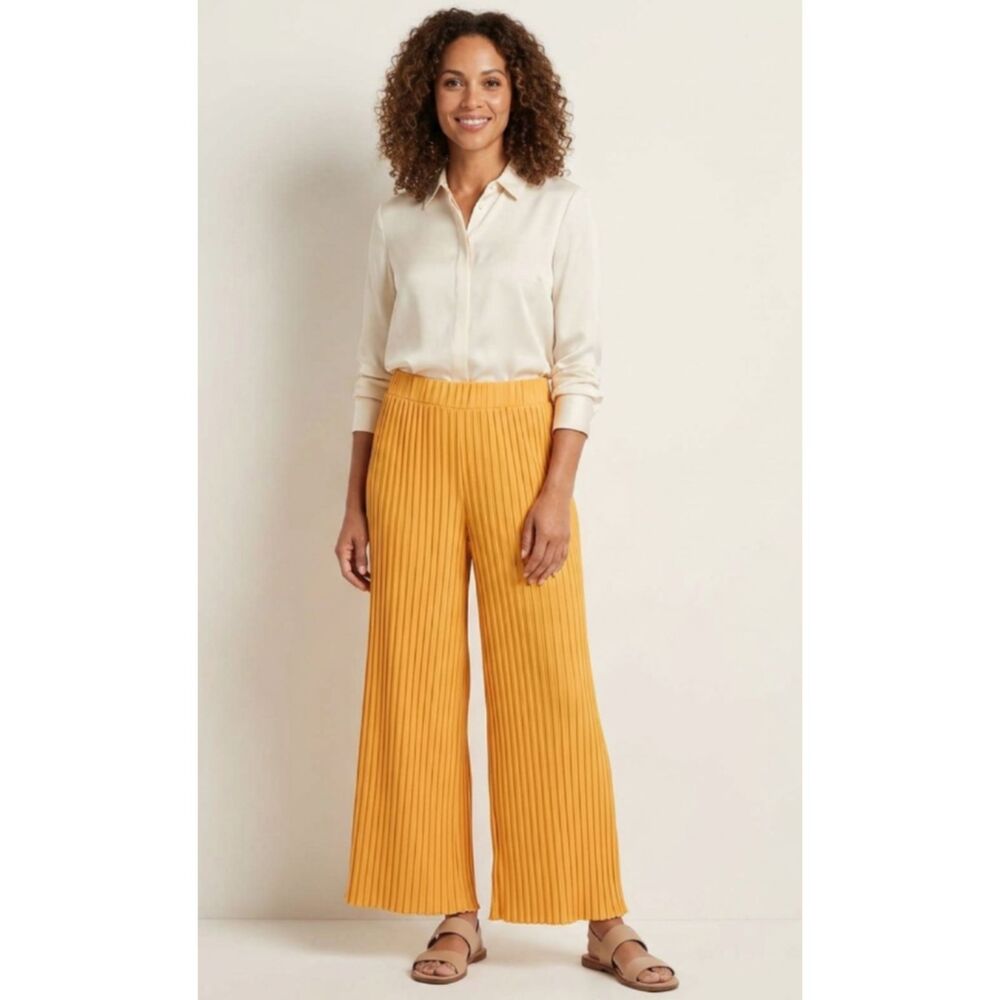 A New Day Wide Leg Pleated Ribbed High Waist Pull On Pants Women's Size Large